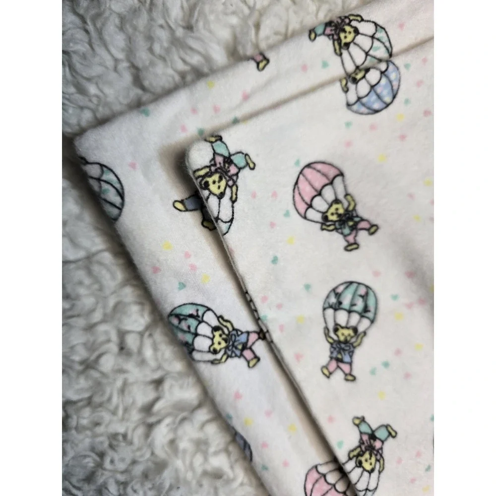 Vintage Flannel Baby Blanket Handmade Air balloons Bears‎ 42x39